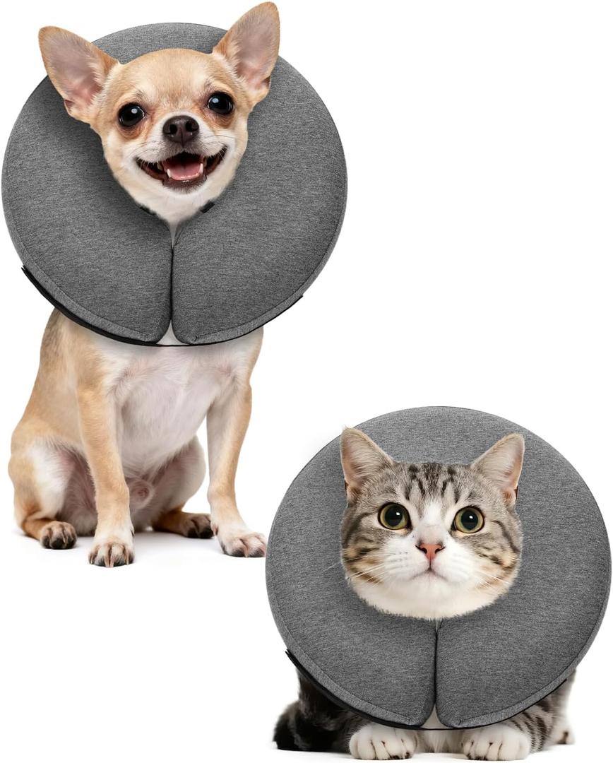 MIDOG Inflatable Dog Cone Collar  Soft Dog Cone Alternative After Surgery, Comfortable Recovery Neck Donut ECollar for Small Medium & Large Dogs and Cats to Stop Licking & Vision-Friendly (Grey,XS)