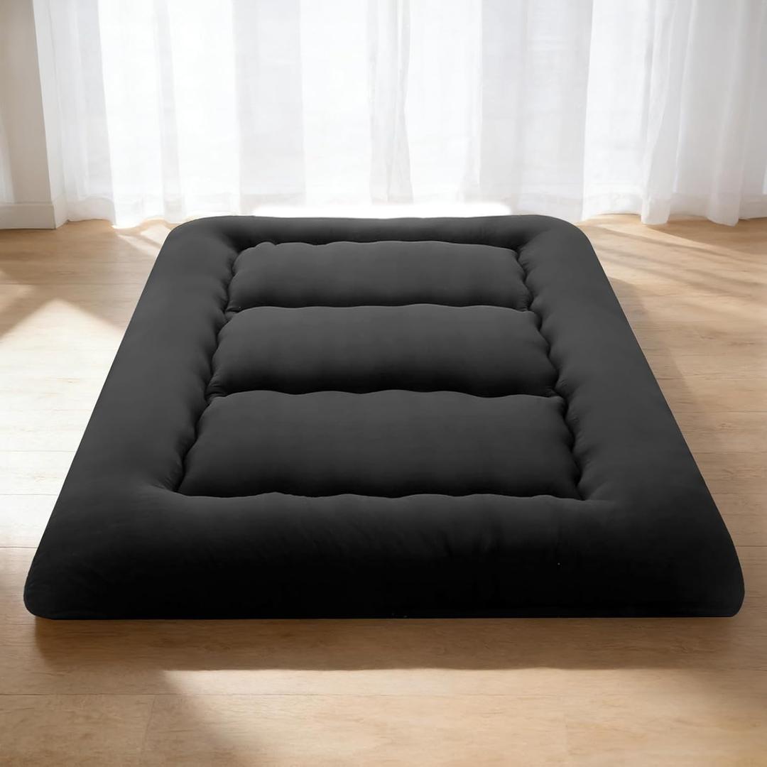 DUMOS Japanese Floor Mattress Twin Size, Futon Mattress Foldable with Removable Washable Cover, Portable Roll Up Tatami Mat for Kids Room, Dorm, Sleepovers and Solo Sleeper, Black