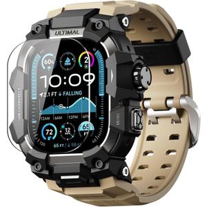 ULTIMAL Rugged Case with Band for Apple Watch 49mm, Compatible with Apple Watch Ultra 3/ 2/ 1, Military Grade Shockproof Bumper Cover for iWatch Tactical Band Men (49mm, Desert Yellow)