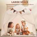 Extra Large Toddler Bed Tent & Kids Play Tent Bed Tent with Flags & Star Lights, Portable & Foldable Teepee, Indoor Outdoor Dome Tent Playhouse, 51x39x51 in, Cream
