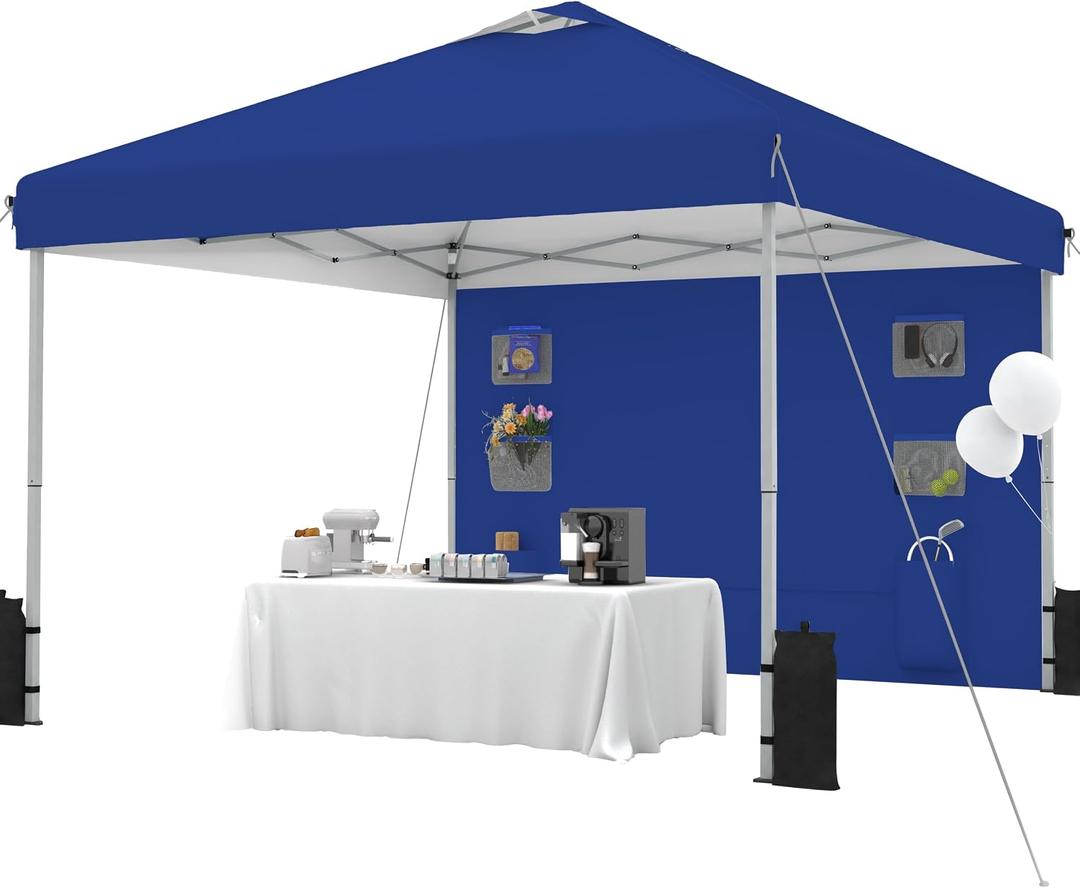 SANWAY 10x10 Pop Up Canopy Tent with Sidewall, Vendor Booth Shelter
One Push Setup, Vented Silver-Coated Top, UPF 50+ Sun Shade for Craft Fairs, Farmers Markets, Tailgating Events, Blue