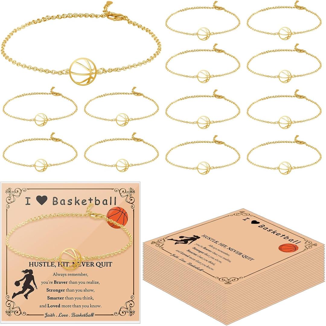 12 set Basketball Party Favors Basketball Bracelet with Inspirational Card for Sport Fans Team Gift for Sport Basketball Team Lovers Players Gifts Sport Accessories for Teen Girls Players Coach