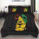 Comforter Set Twin Size, Lion African Yellow Soft 2 Pcs Bedding for Kids and Adults, Green Red Black Rasta Comforter Set with Pillowcase, for Bedroom Bed Decor