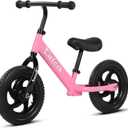 Birtech 12 Inch Toddler Balance Bike for Kids 2-6 Years Old, Adjustable Seat Height, Indoor Outdoor Toy Bicycle With No Pedals, Pink