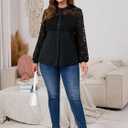 Plus Size Blouse for Women - Elegant Lace Flowy Tunic Tops Dressy Casual Long Sleeve Button Down Shirts (Black, XXL)