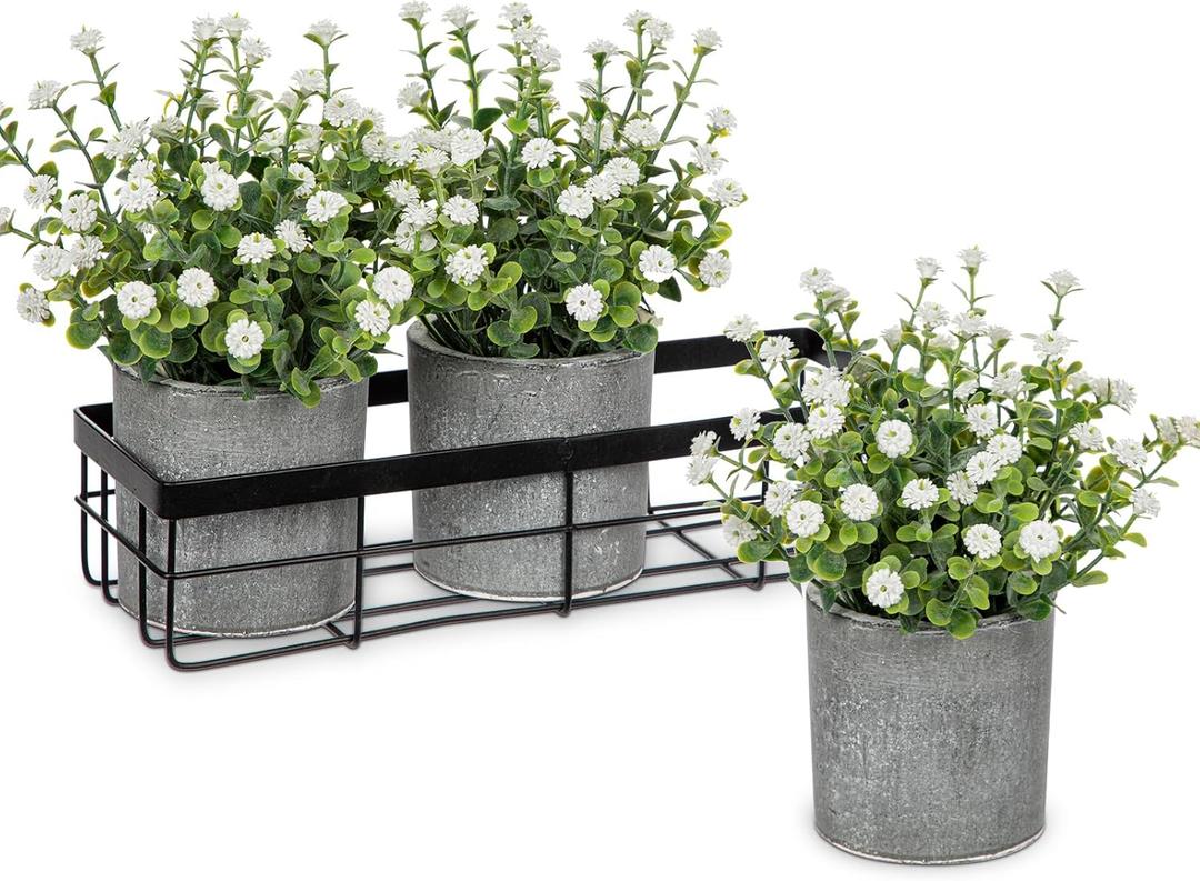 DILATATA Baby's Breath Artificial Flowers Table Centerpiece Decoration Potted Artificial Babys Breath Small Fake Plants for Shelf Desk Home Decor Fake White Babys Breath Flower with Vase