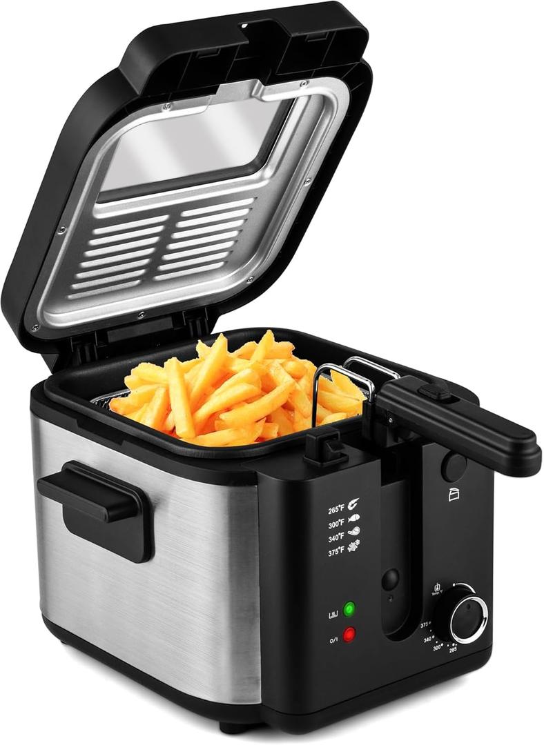 Pukomc Electric Deep Fryer with Basket,Adjustable Temperature Frying Pot for Home Use,Removable Lid and 2.5L Non-Stick Inner Pot Easy to Clean (2.5 Liters)