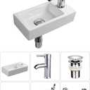 Wall Hung Basin Sink Small Cloakroom Basin Rectangle Ceramic Wash Basin Right Hand (Classic), Mini
