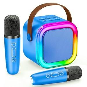 IROO Mini Karaoke Machine for Kids, 2025 TOP Toys Birthday Gifts Ideas for Girls Ages 4, 5, 6, 7, 8, 9, 10, 12+ Years Old, Portable Bluetooth Speaker with 2 Wireless Mics for Party Toddlers(DarkBlue)