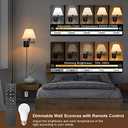 TRLIFE Wall Sconce with Remote Control, Dimming 10%-100% and Adjustable Color Temperature 2700K-6500K Swing Arm Wall Lights with Plug in Cord, 9.4" Medium Beige Fabric Shade(2 Pack, 2 Bulbs Included)