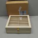 Sunglasses Organizer Storage Box - 20 Slots Eyeglass Display Case for Multiple Pair Glasses, 2-Layer Holder with Clear Glass Lid, Jewelry and Watch Collection Box for Women and Men, White