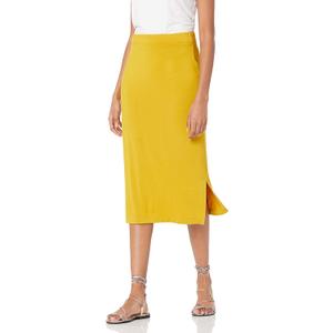 Amazon Essentials Women's Pull-On Knit Midi Skirt (X-Large, Dark Yellow)
