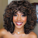 Curly Wigs for Black Women Soft Honey Blonde Short Curly Wig with Bangs Afro Loose Curls Wig for African American Women