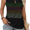 EyMuse Women's Casual Striped Tank Summer Sleeveless Crew Neck Top, Black, XL