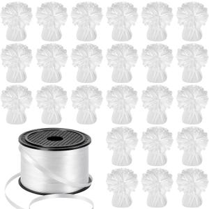 24 PCS Balloon Weights Metallic Anchor, Balloon Holder Heavy Weights with 1 Roll Iridescent Crimped Ribbon for Balloons Table Party Favor Birthday Decor(White)