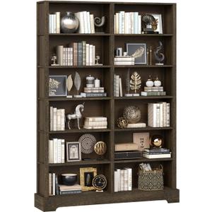 TVU 6-Tier Wood Book Shelf, 47" Wide Large Bookcase and Bookshelf, 76" Tall Bookcase with Storage, Freestanding Wood Display Book Shelves for Living Room, Home Office, Walnut