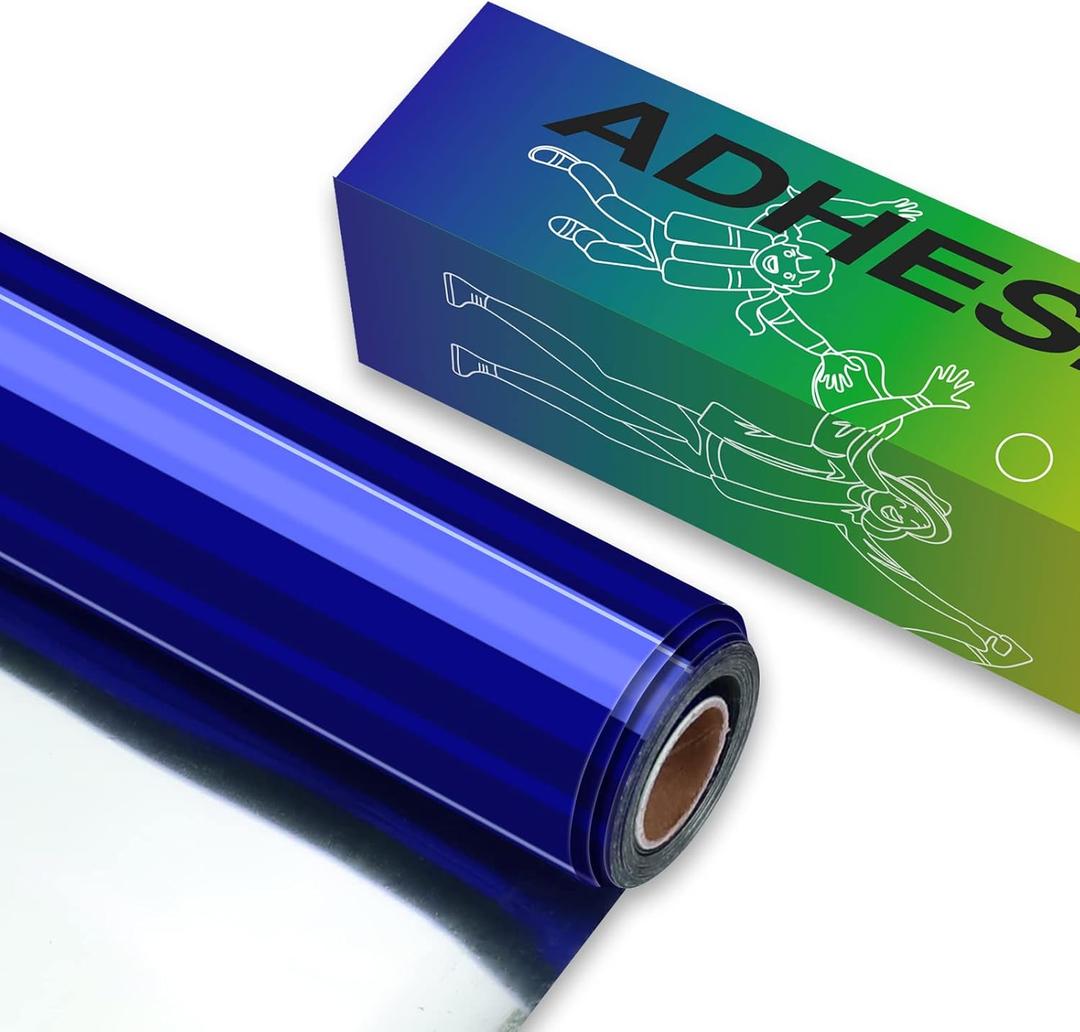 HTVRONT Blue Chrome Permanent Vinyl - 12" x 10FT Mirror Metallic Permanent Adhesive Blue Vinyl Roll Compatible with Cricut Cutting Machine - Easy to Weed & Transfer