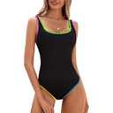 BMJL Women's One Piece Swimsuit Sports Adjustable Strap Bathing Suit Color Block Ribbed High Cut Swimsuits S