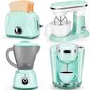 Play Kitchen Appliances Toy Set with Coffee Maker Machine, Mixer, Toaster, Blender, Kids Kitchen Playset, Play Kitchen Accessories with Sound & Light, Birthday Gifts for Kid Girls Ages 3-5 4-8 (Green)