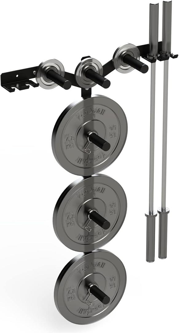 Yes4All 6 Pegs & 4 Barbell Storage Racks Load Up to 1190 LBS - Wall Mounted Weight Plate Tree & Barbell Holder