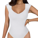 REORIA Butsmooth® Women's Trendy Sexy Casual V Neck Double Lined Sleeveless Slimming Going Out Tank Top Bodysuits, Size L