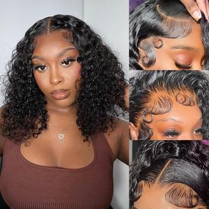 Pixie Cut Wig Human Hair Stylish Curly Short Bob Wig Deep Wave 13x4 Lace Front Glueless Curly Human Hair Wigs for Black Women Natural Look Full Volume Lace Frontal 12 Inch