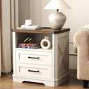 Yusong 23.62 Tall Farmhouse Nightstand, Rustic Wooden Night Stand with Charging Station, Beside Table with Drawers and Open Storage, End Tables for Bedroom, White