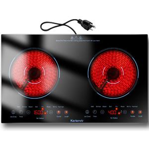 2 Burner Electric Cooktop 110v, 24 Inch Electric Stove Countertop & Built-in, Plug-in Electrics Cooktop, 8 Power Levels & 8 Functions, Touch Control, Safety Lock, Timer, 2000W, Blue