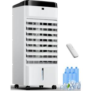 Portable Air Conditioners, 3 In 1 Swamp Cooler with 6 Ice Packs, Evaporative Air Cooler with 120Oscillation, 12H Timer, 3 Speeds, 4 Modes, Remote, Cooling Fan for Bedroom, Living Room, Office