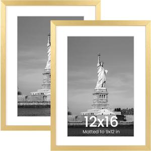 ENJOYBASICS 12x16 Picture Frame, Display Poster 9x12 with Mat or 12 x 16 Without, Wall Gallery Photo Frames, Gold, 2 Pack