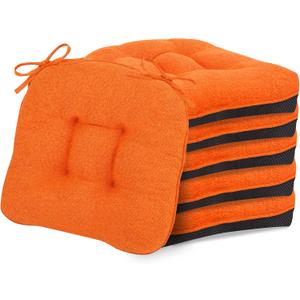 D-Shaped Chair Cushions, 4" Thick Dining Chair Pads Machine-Washable, Seat Cushions for Chair 18" x 18", Set of 6 18-Orange-6