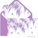 FYSUIMU 24 Pcs Purple Floral Butterfly Thank You Cards Greeting Cards with Envelopes Stickers Lavender Fill in Blank Note Card for Spring Summer Wedding Bridal Baby Shower Birthday Party, 4 x 6 Inch