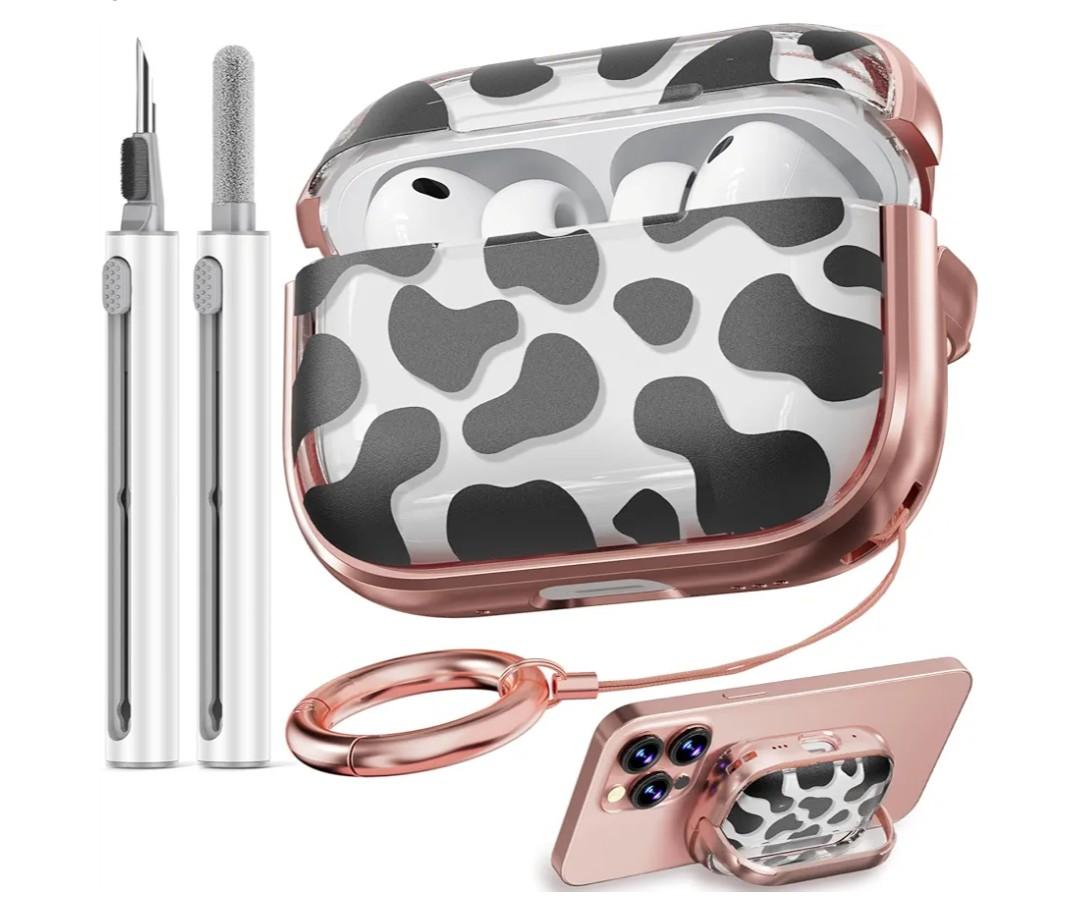 Inesore for AirPods Pro 3 Case 2025 with Lock, for Women Girly Floral Cute Case Compatible with Apple Airpods Pro 3rd Generation Cover, with Phone Stand,Keychain & Cleaner Kit Cow Print