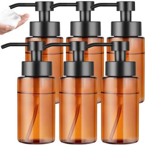 6 Pack 10 OZ Glass Foaming Soap Dispenser for Bathroom & Kitchen Foaming Hand Soap Dispenser with Labels Dispenser for Liquid Soap,Shampoo,Body Wash,Dish Soap,Amber