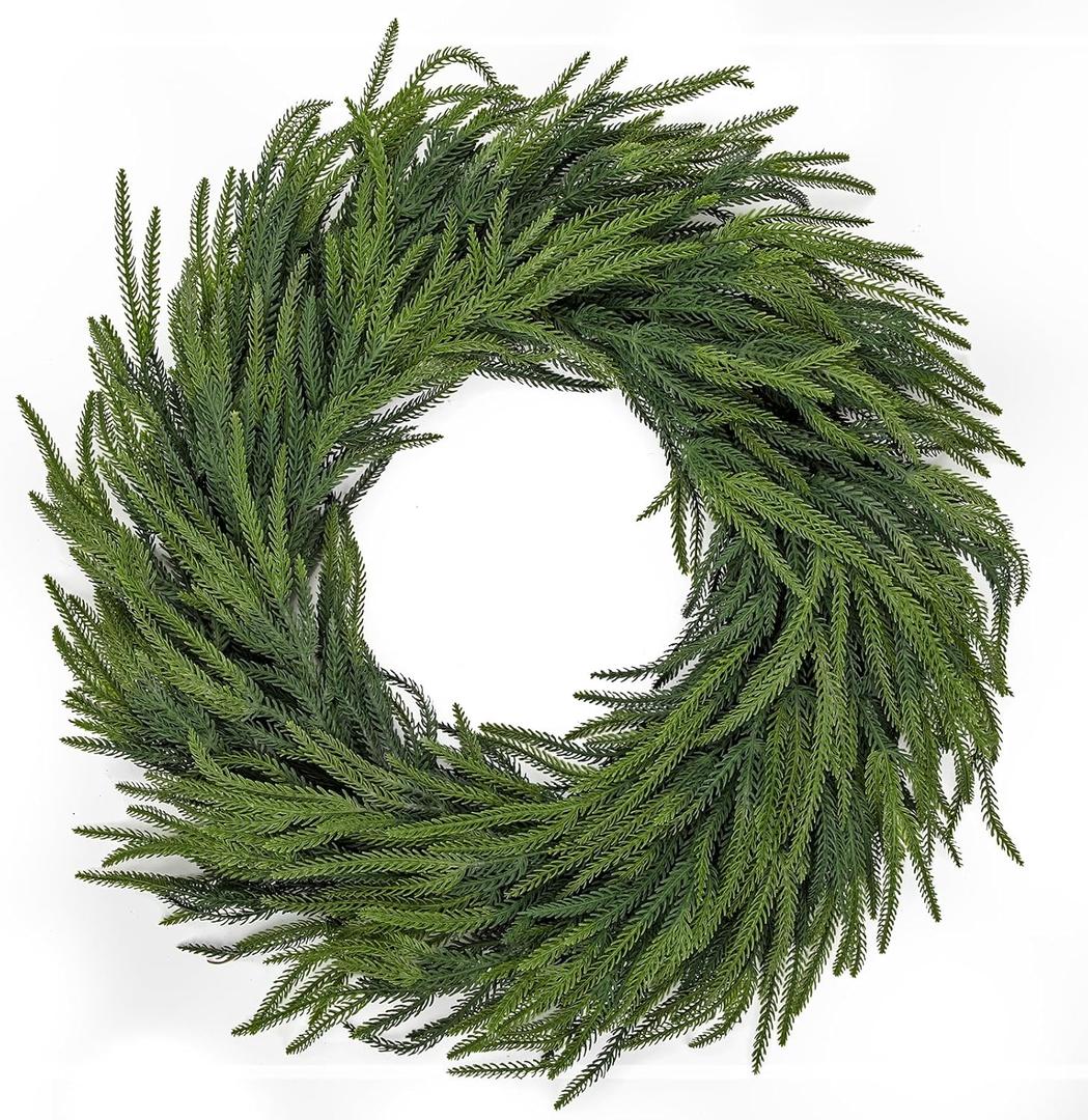Briful 26'' Norfolk Pine Christmas Wreath for Front Door  Large Holiday Faux Wreath, Fake Pine Needles & Cedar, Winter Door Decoration, Outdoor & Indoor Xmas Wreaths, Farmhouse, Window & Wall