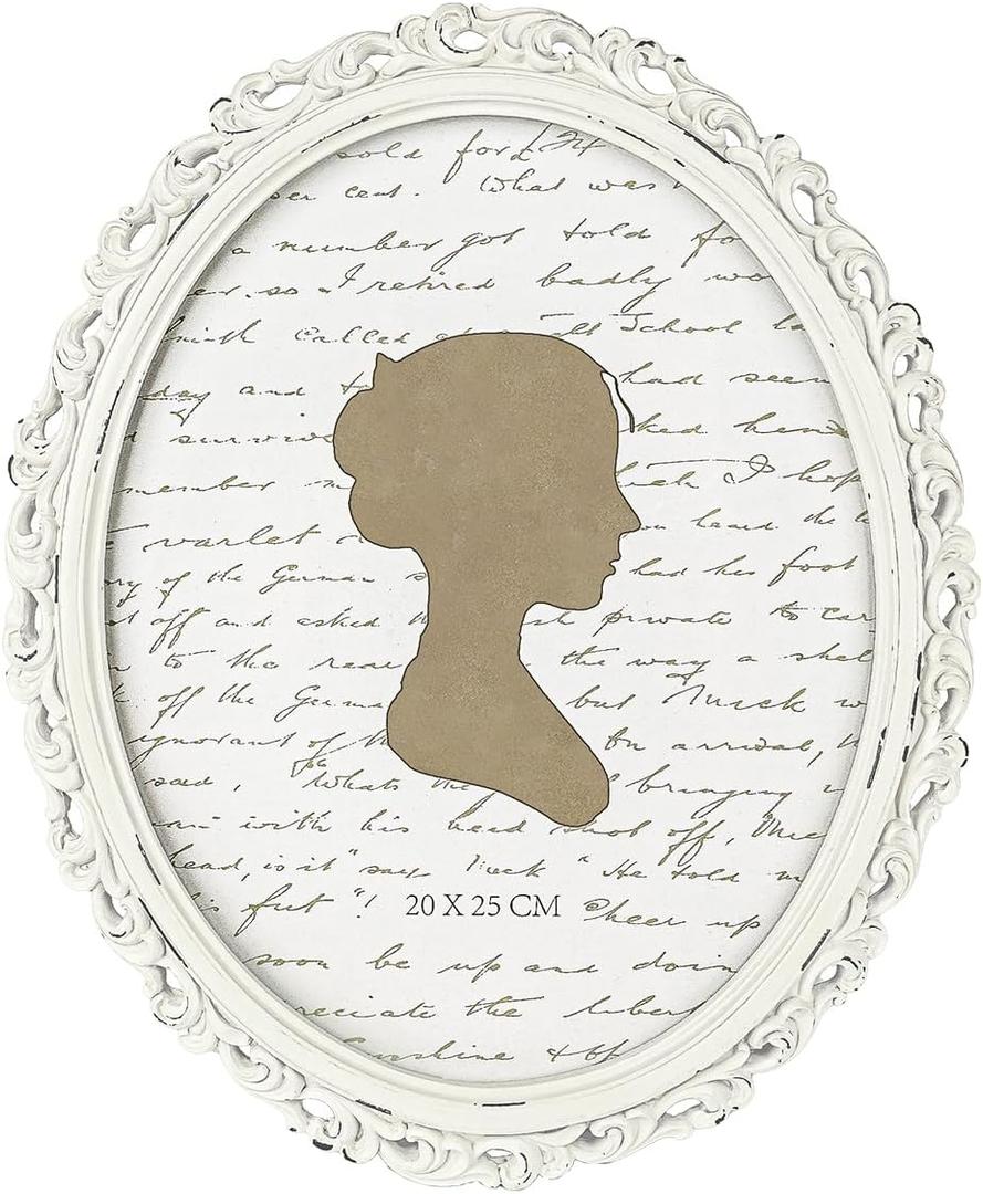 Sunlit Vintage Picture Frame 8x10 Inch, Oval Antique Photo Frames with Glass Front, Luxury Photo Display, Tabletop Wall Hanging, Gift Ideas, White