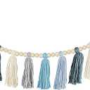 Boho Yarn Tassel Garland - Handmade Wall Hanging Decor for Nursery, Baby Shower, Kids Room, Classroom, Birthday Party | Macrame Tassels Bunting Banner for Bedroom, Office, Home Decoration (Sky Blue)