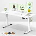 Veken 55 Inch Large Electric Standing Desk,Sit to Stand Up, Heights Adjustable, Work Home Office Computer Table for Study, Walking Pad, Writing, and Games, Wooden Desktop Desks, White