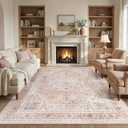9x12 Rugs for Living Room, Washable Area Rug Pink Vintage Carpet for Bedroom Nursery Dining Room, Non-Slip Soft Thin Stain Resistant, Retro Floral Rugs for Girls