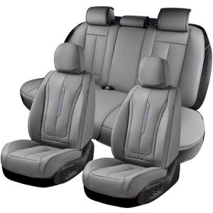 Coverado Car Seat Cover Full Set, Gray Seat Covers Front Seats Back Seat Covers, Nappa Leather Waterproof, Car Seat Cushion, Car Seat Protector Universal Fit Most Cars