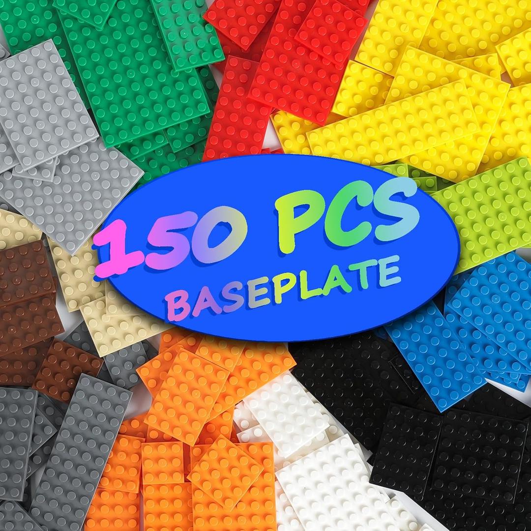 HUIZDQ 150 Pieces Classic Building Baseplate, 12 Sizes Small Base Plates, Compatible with All Major Brands Building Blocks, 12 Colors