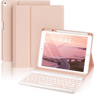 OYEEICE for iPad 9th Generation Case with Keyboard 10.2'' - 7 Color Backlit Wireless Keyboard Cover with Pencil Holder for iPad 9th/8th/7th Gen 10.2 inch, iPad Air 3rd Gen & iPad Pro 10.5" - Pink (Classic Style A)