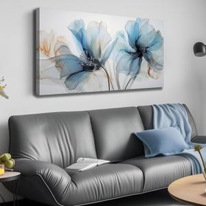 Floral Canvas Wall Art for Office Big Wall Decor for Bedroom Women Blue and White Wall Decor for Living Room Size 24 x 48 Inch