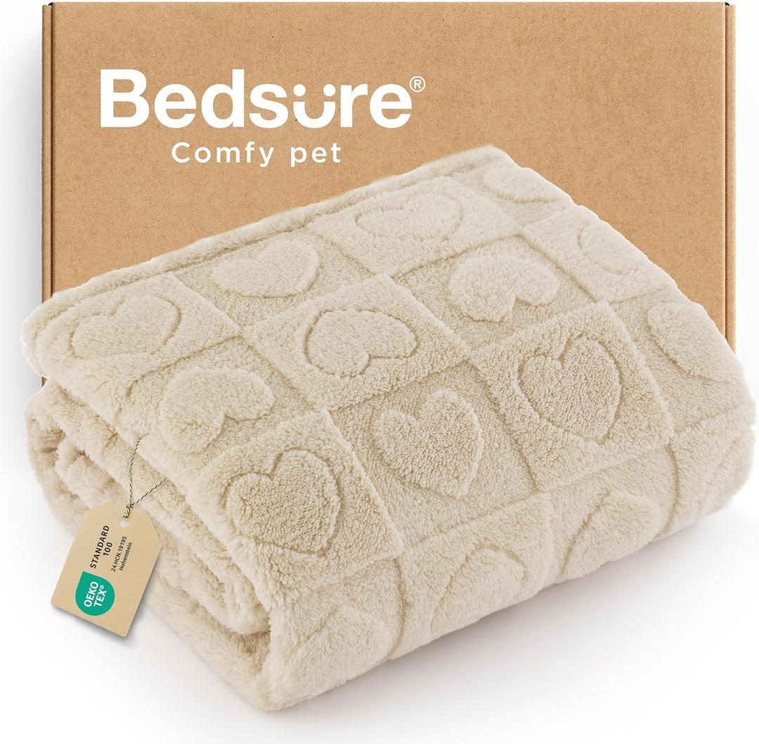 Bedsure Dog Blankets for Medium Dogs Washable - Fluffy Fuzzy Puppy Cat Blanket with Premium 300GSM Coral Fleece Soft for Pet Kitten Doggy, White, 30x40IN