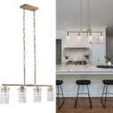 4 Lights Gold Chandelier Glass Long Pendant Light Fixtures, 21.3