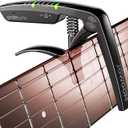 Grabtune Acoustic Guitar Capo-Tuner | 2 In 1 Equipment | Precise and Accurate Tuning System | Full Color LED Edge Lighting Display | USB Rechargeable Battery | Chrome Plating (Black)