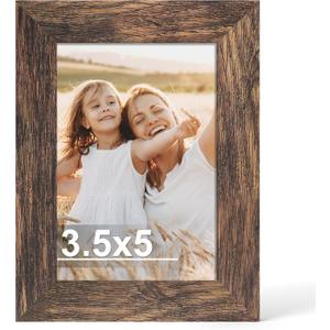 3.5x5 Picture Frame, Made of Real Glass and Wooden Frame, Horizontal and Vertical Display for Wall or Tabletop (Rustic Brown, 1 Pack)