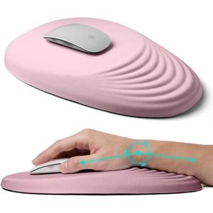 Ergonomic Mouse Pad with Wrist Rest Support,Mousepad Relief Carpal Tunnel Pain, Entire Memory Foam Mouse Pad with Non-Slip PU Base, Wireless Mouse Pad, Pink