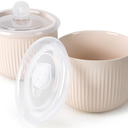 ZEBERBO Ceramic Soup Bowls with Vented Lid, 32 Ounce Soup Mug with Handle, 2packs 5 inch Jumbo Soup Cups, Wide Large Cereal Bowl for Oatmeal, Gumbo Salad, Microwave Oven Safe (Latte)