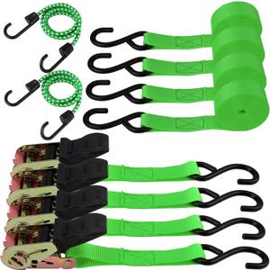 HORUSDY Ratchet Straps, 2,200 LB Break Strength, 4-Pack 15FT Ratchet Tie Down Straps Set for Motorcycle Straps Tie Downs, Appliances, Lawn Equipment, Cargo Straps for Trucks. (Green)